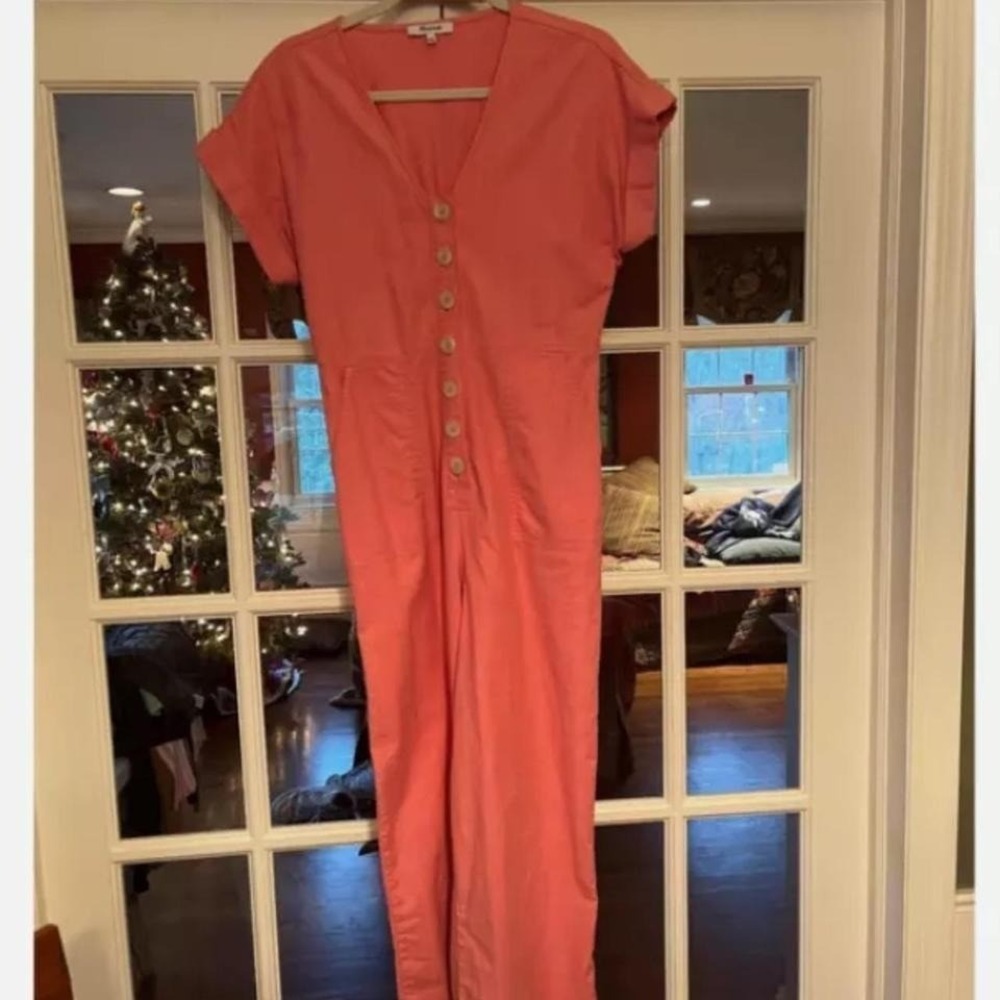 Madewell Jumpsuit Sz 2 Pink Button Front short sleeve utility EUC